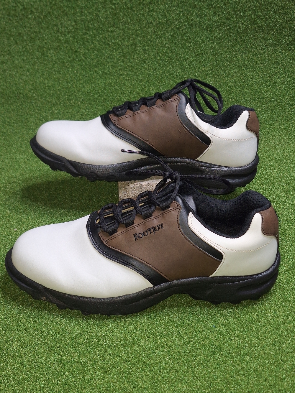 FootJoy FJ Greenjoys Men's 10.5 Wide 45516 White Brown Golf Cleats Shoes